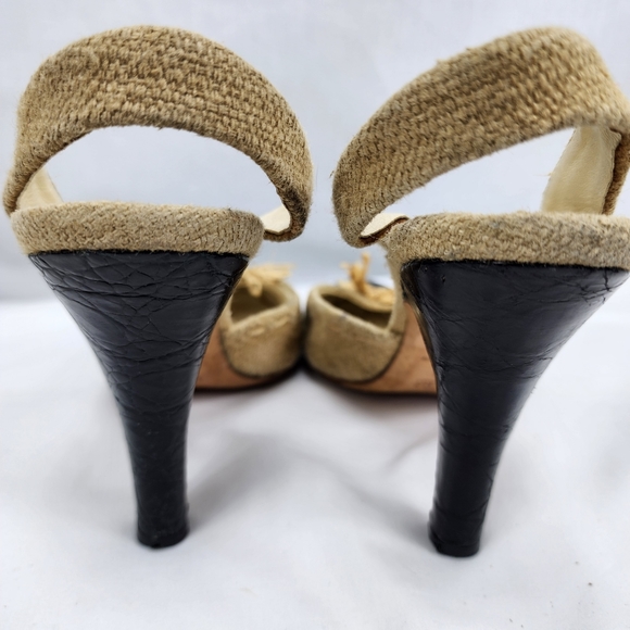 Prada Cream Tweed & Black Leather Round Toe Sling Back Heels Prada 38.5 US 8.5 - Picture 6 of 12